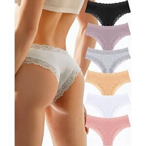 Set of 6 FINETOO‎ Women's XL Cotton Underwear Sexy Panties Lace Hipster Low Rise